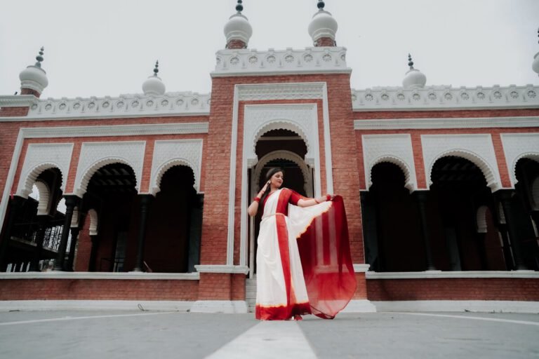 Dancing among the old traditional building at outskirts