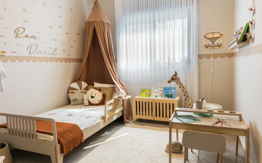 A cheerful child's bedroom with a bed and toys