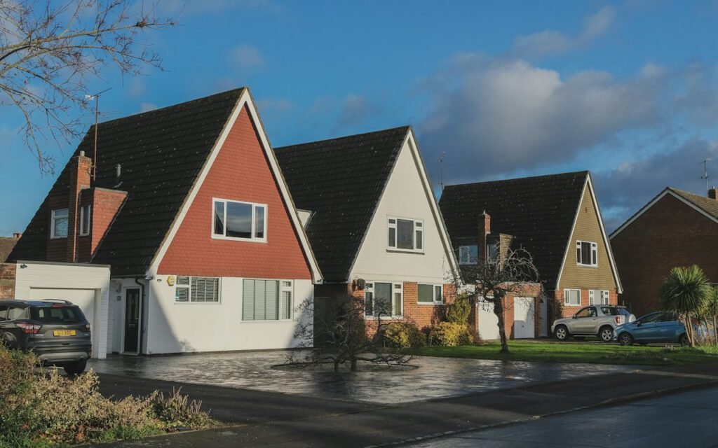 A row of suburban homes along a residential street