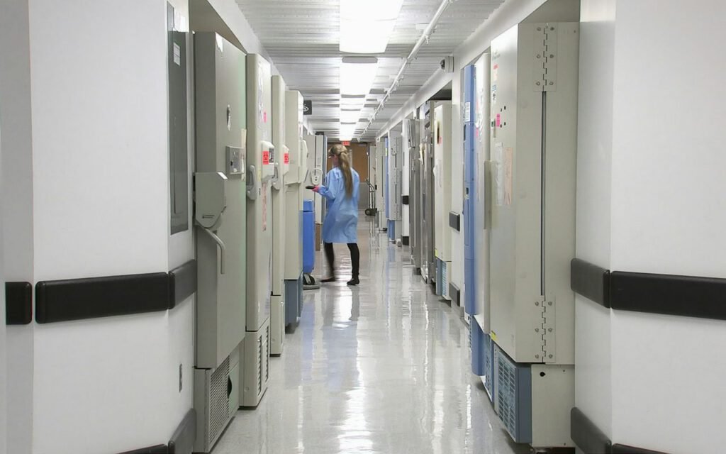 A bright, clean hospital hallway