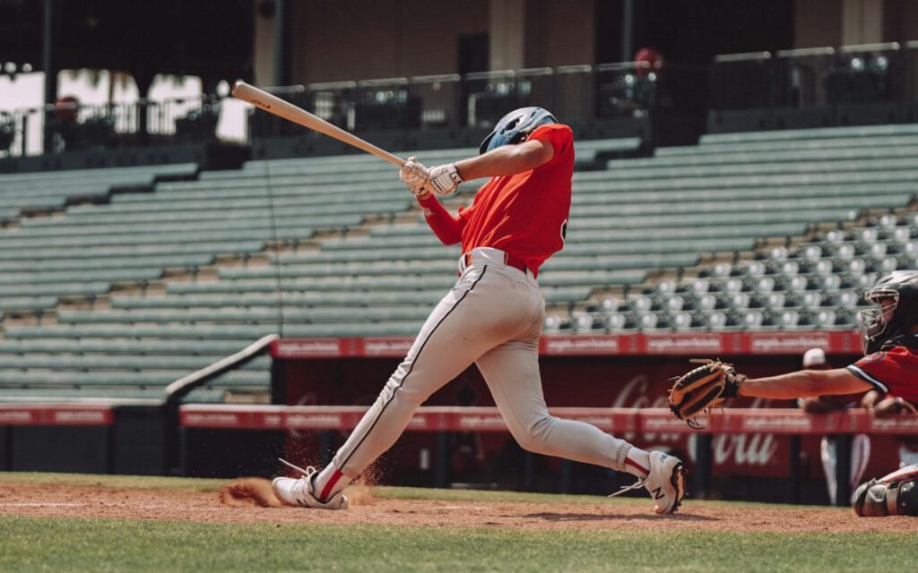 A batter waiting for a pitch at home plate