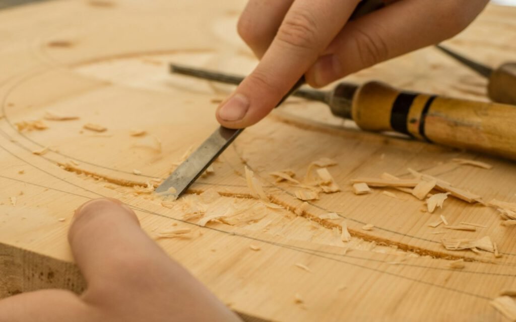 Close view of finely crafted wooden joinery