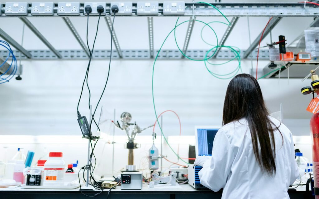 A scientist examining water samples in a laboratory