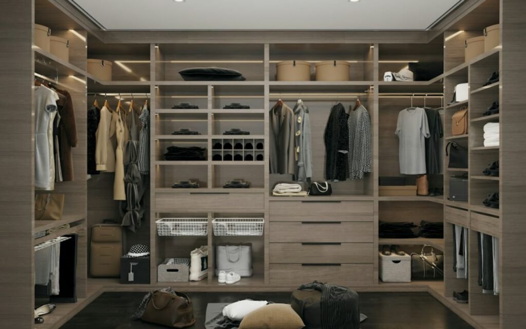Neatly folded clothes in a simple, coordinated color palette