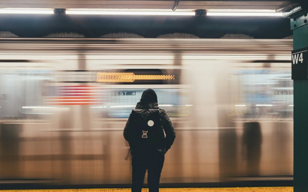 Passengers waiting on a transit platform
