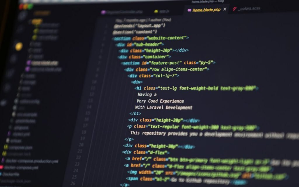 HTML code displayed on a monitor