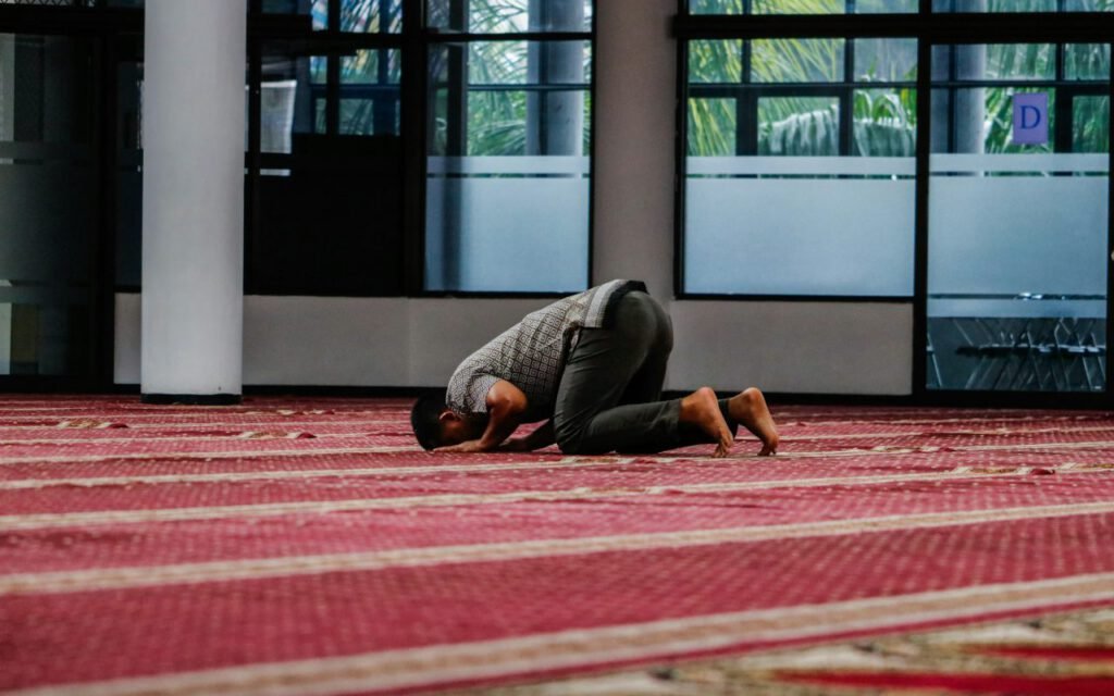 Worshippers in prostration during congregational prayer