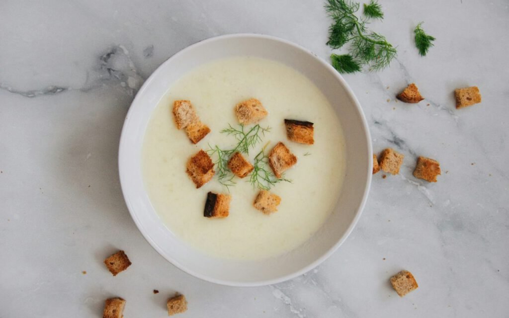 Bowl of creamy vegetable soup