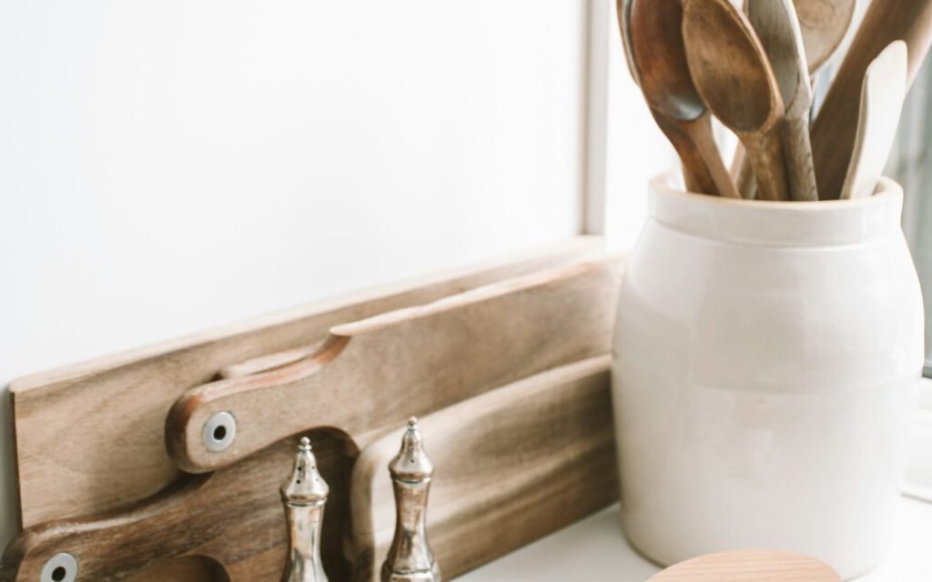 A collection of wooden spoons on a kitchen counter
