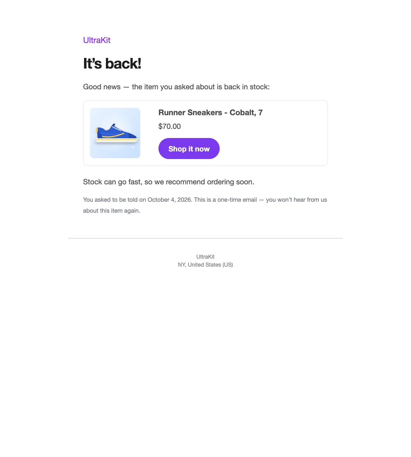 Back in stock email