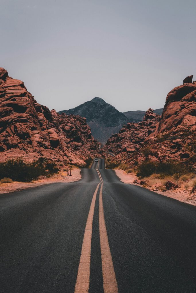 A road winding through red rock country
