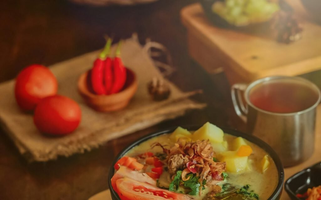A long table covered with shared dishes of food
