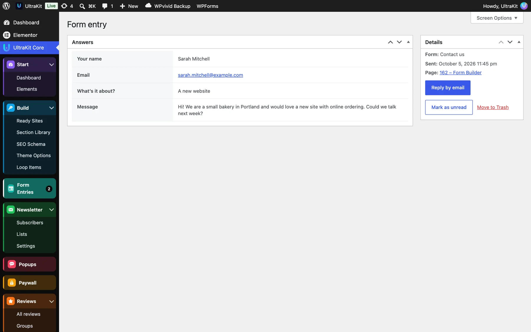 One entry: the answers and a Reply by email button
