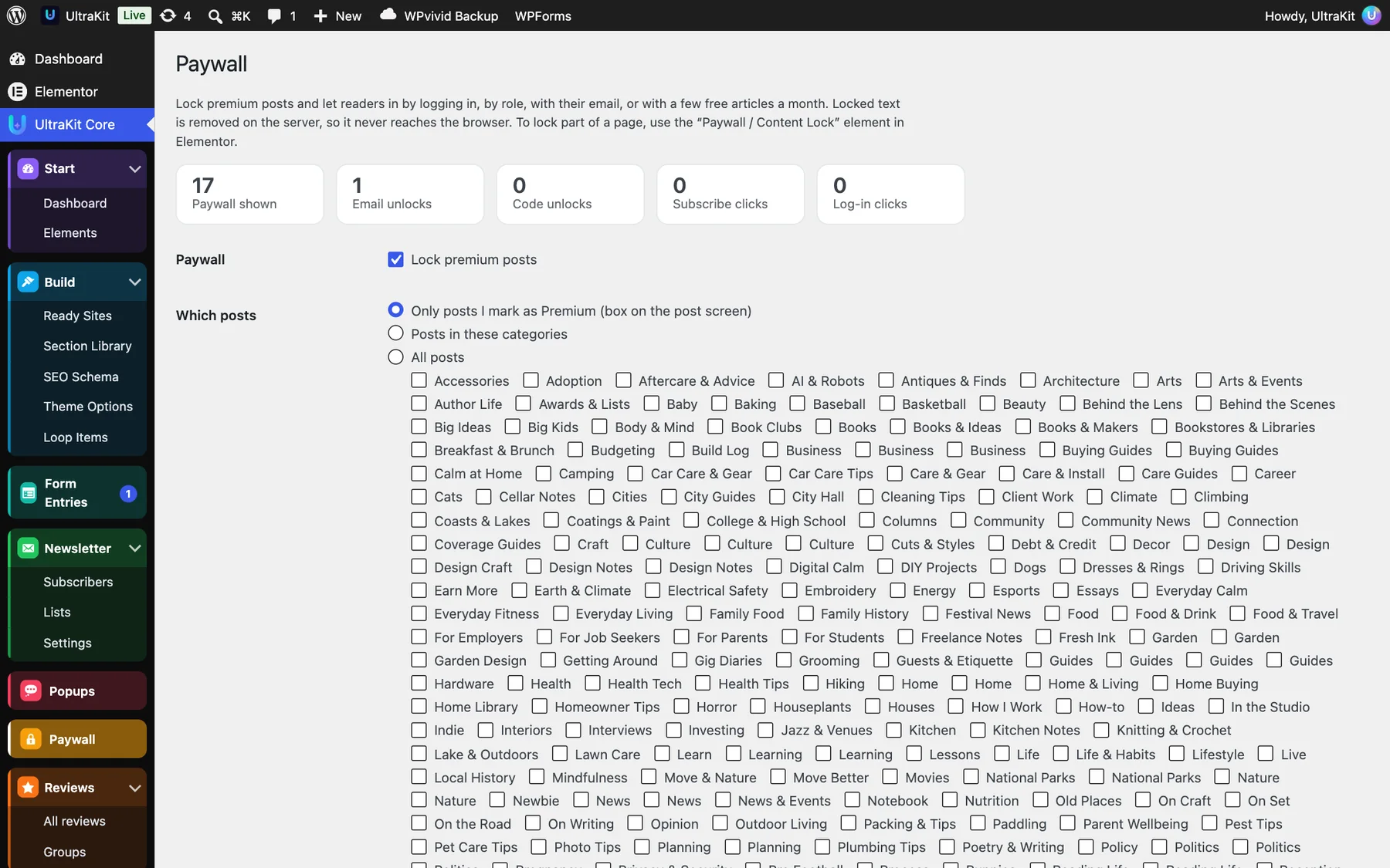 UltraKit Core → Paywall: counters, then which posts and who can read