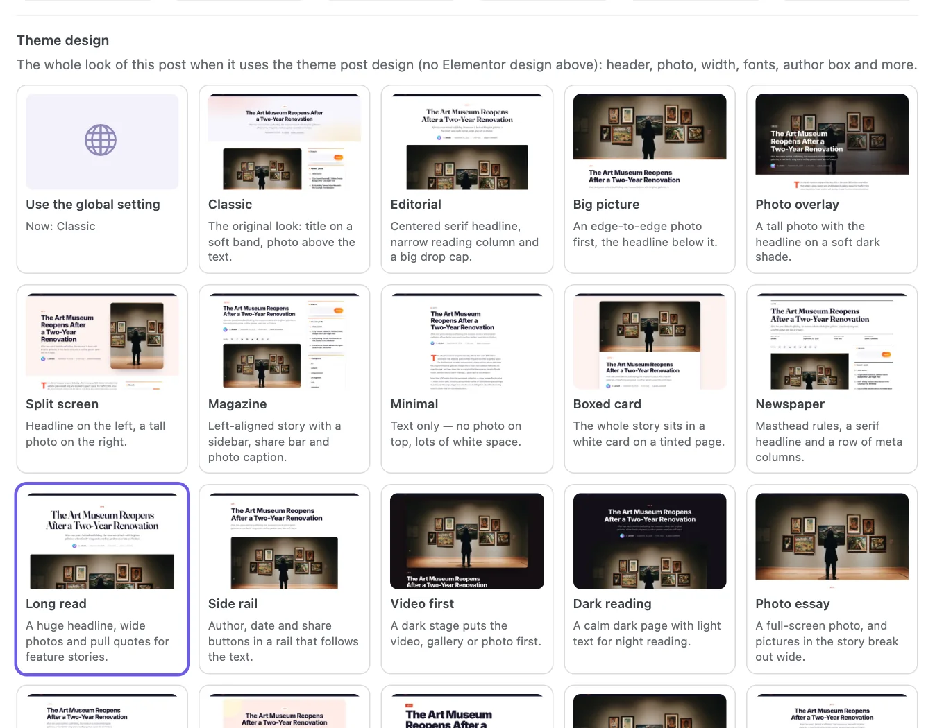Post Options → Layout → Theme design