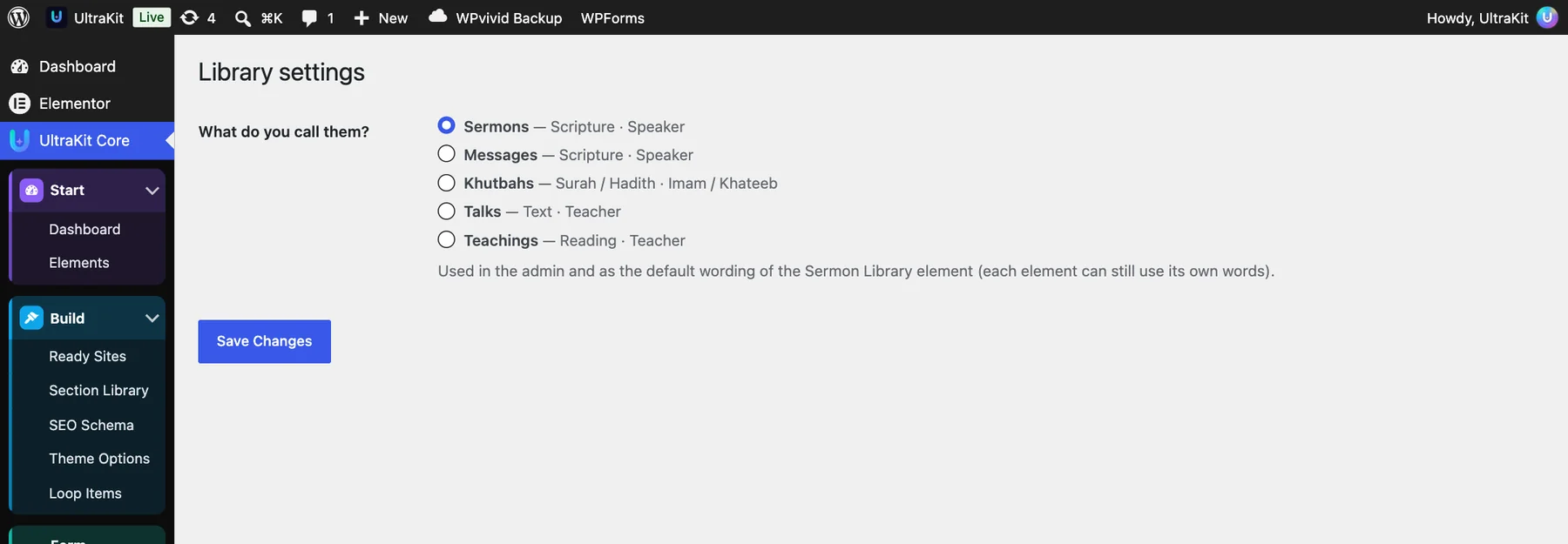 Sermons → Settings: what do you call them?