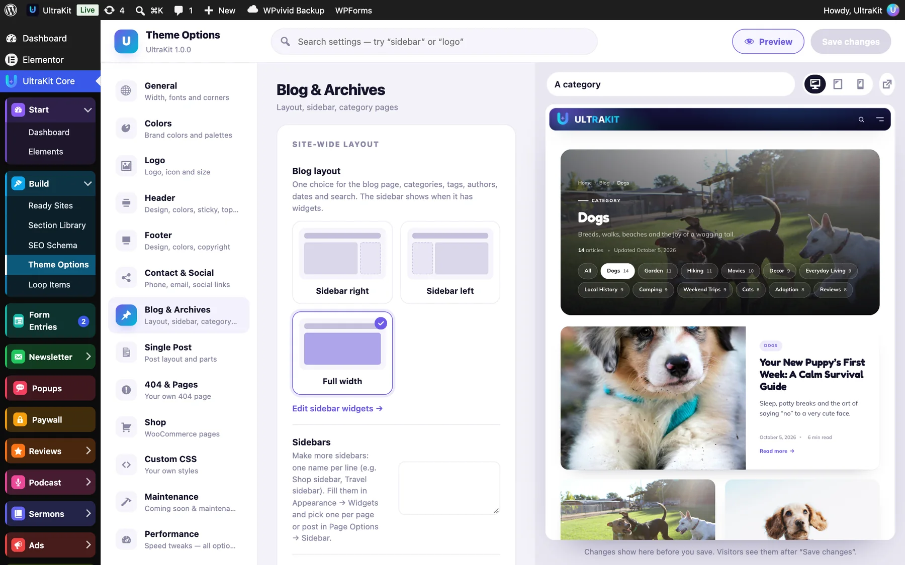Blog & Archives — the preview opens a category page