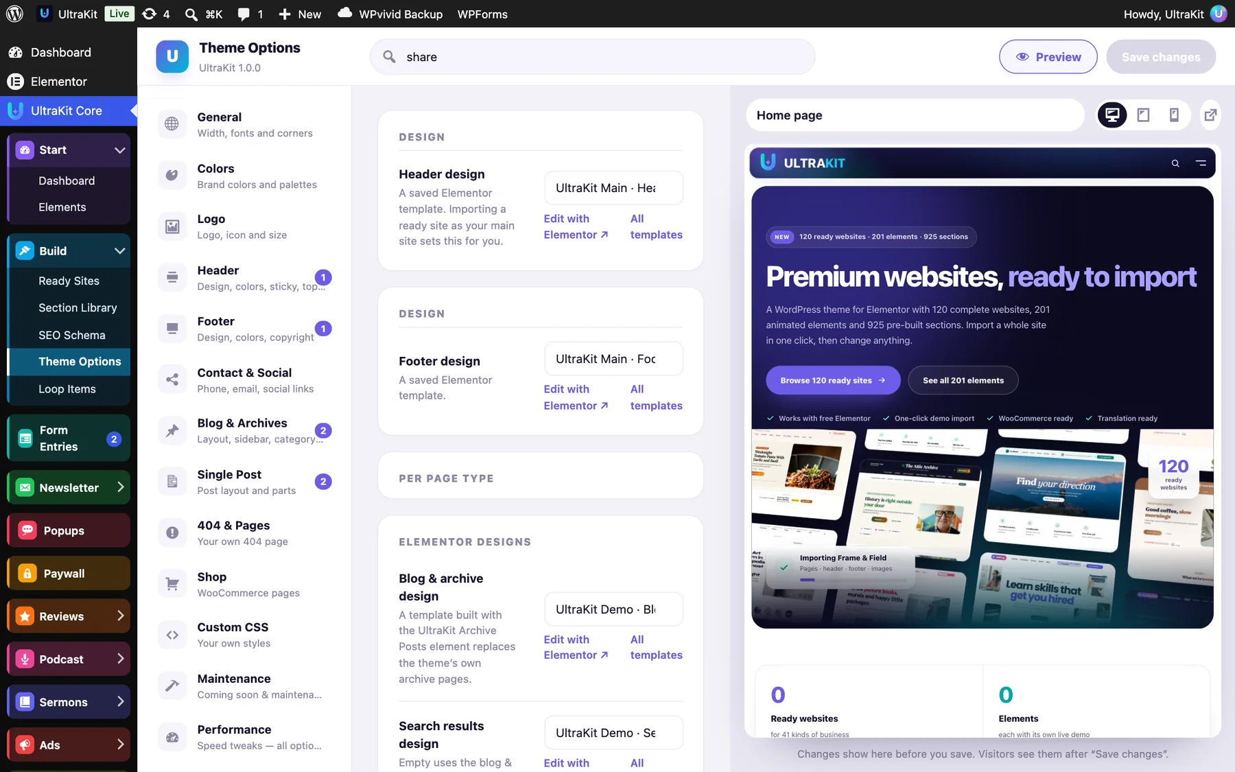 Searching for “share” shows matches from several tabs at once