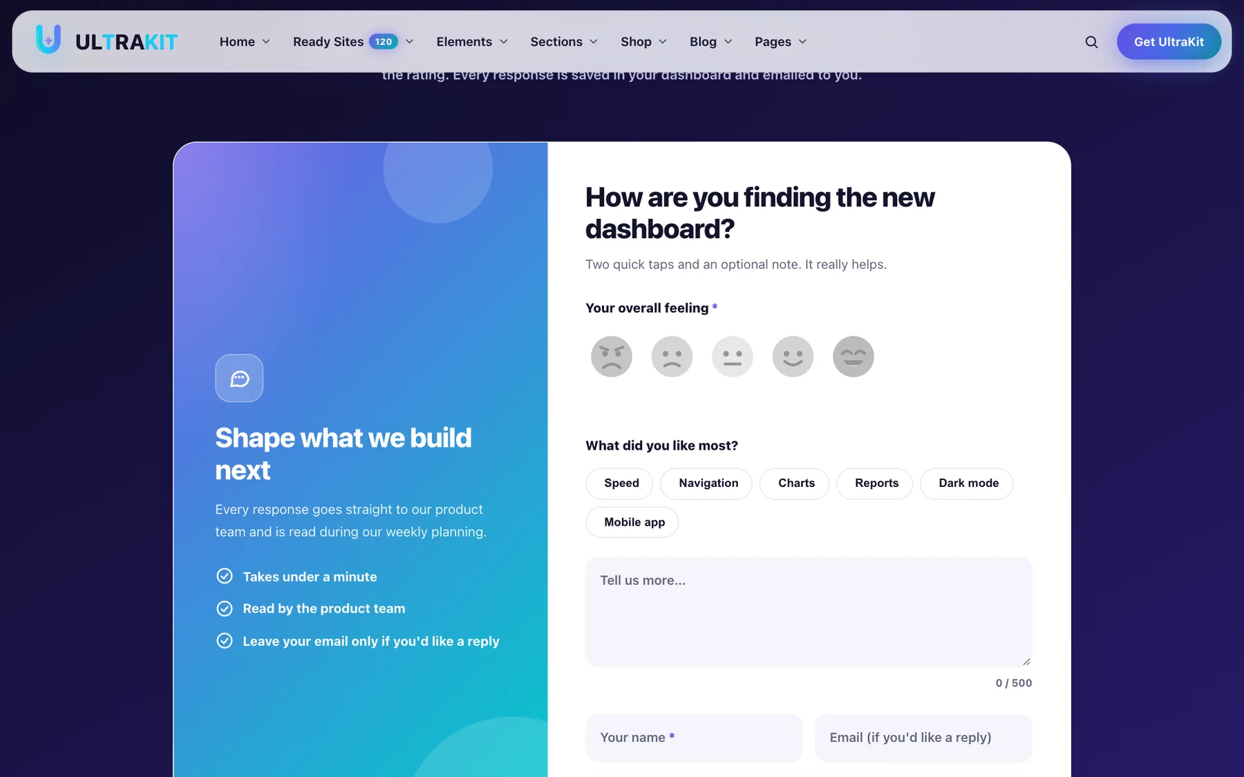 The Client Feedback Form element