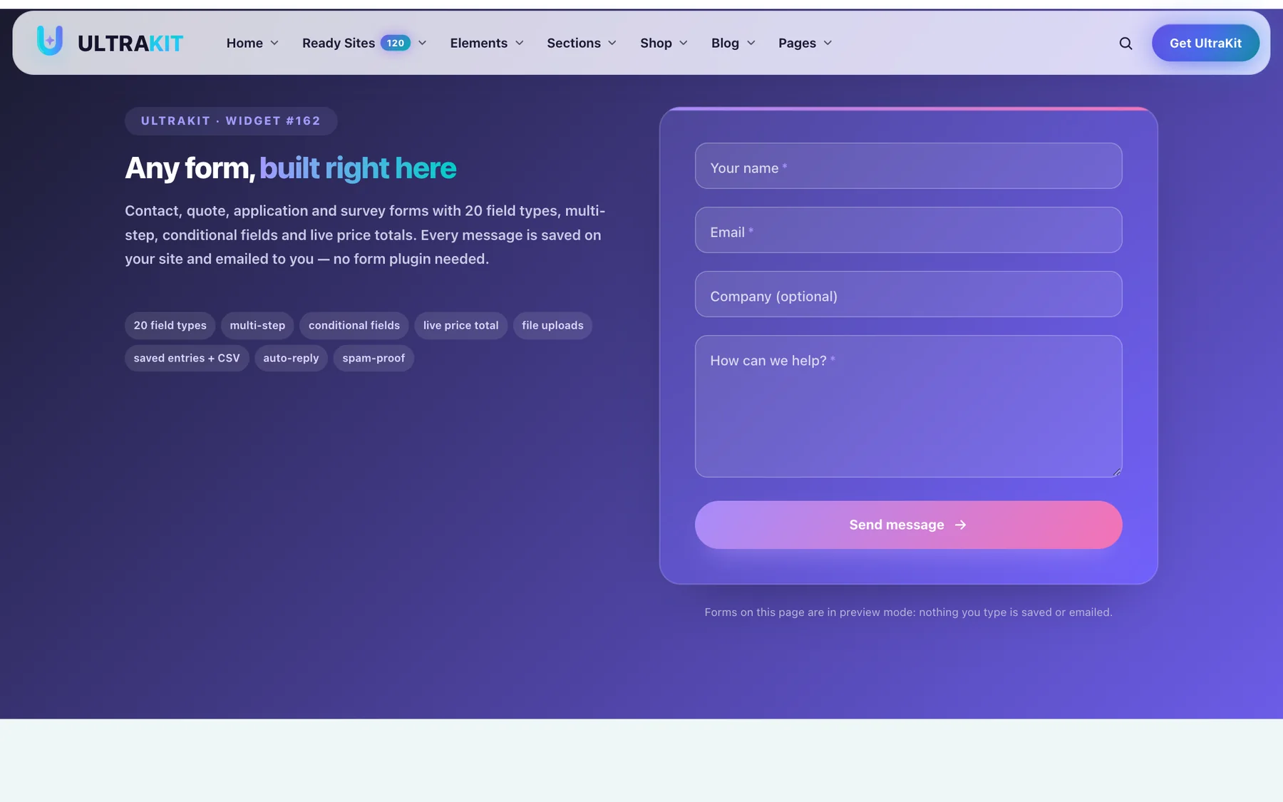 A Form Builder form on the front end