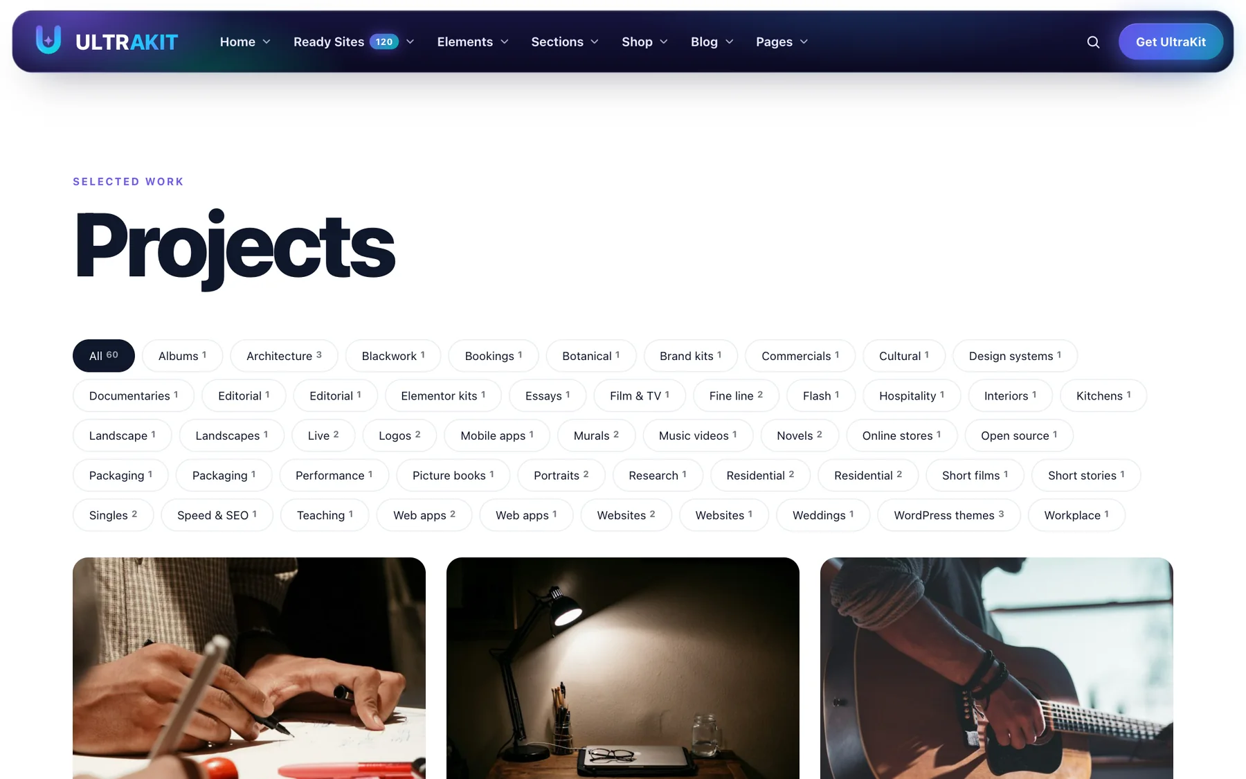 The /projects/ archive with type filters