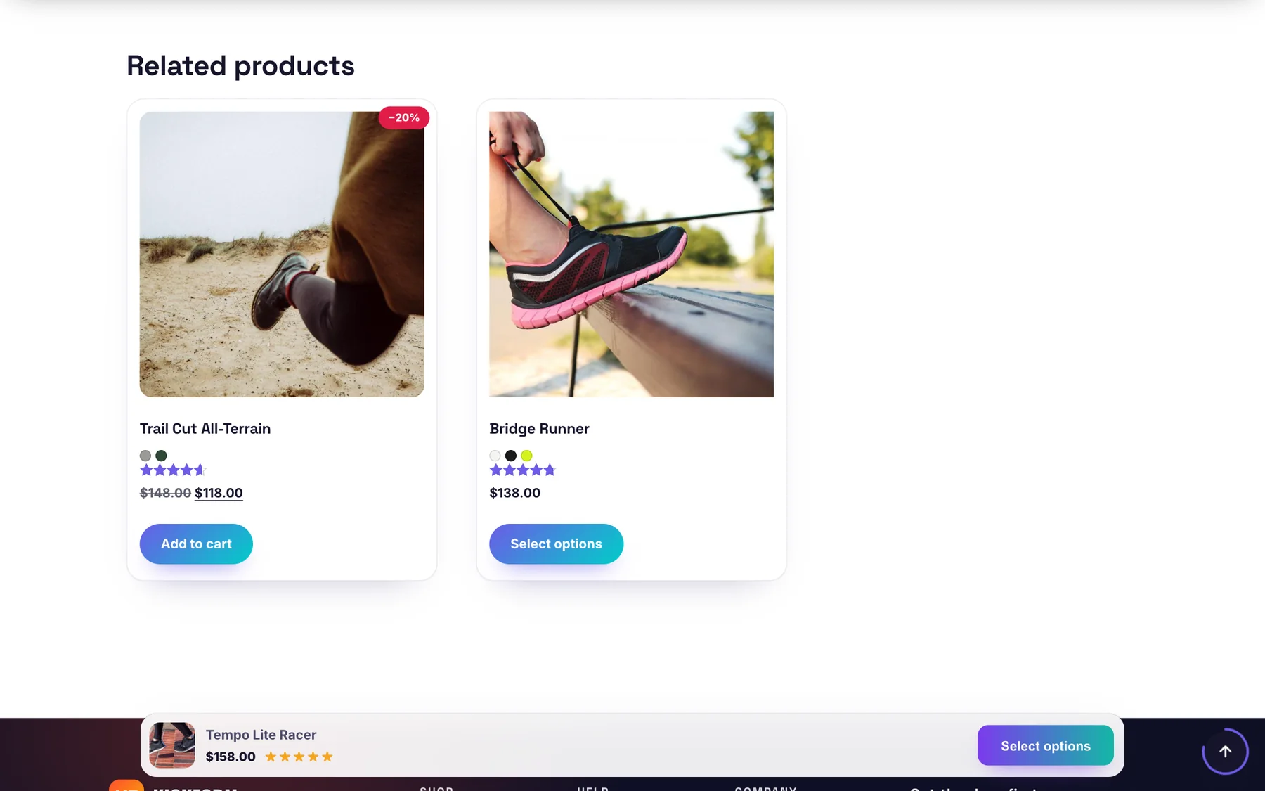 The sticky add-to-cart bar at the bottom of a product page