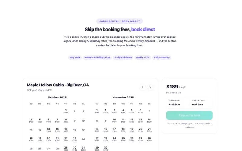 Availability Calendar element demo