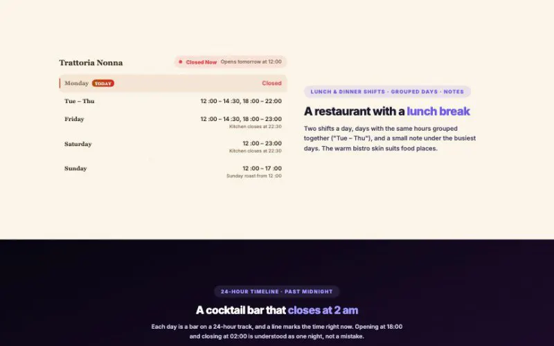 Business Hours element demo