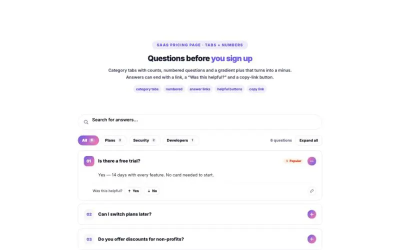 FAQ with Search element demo