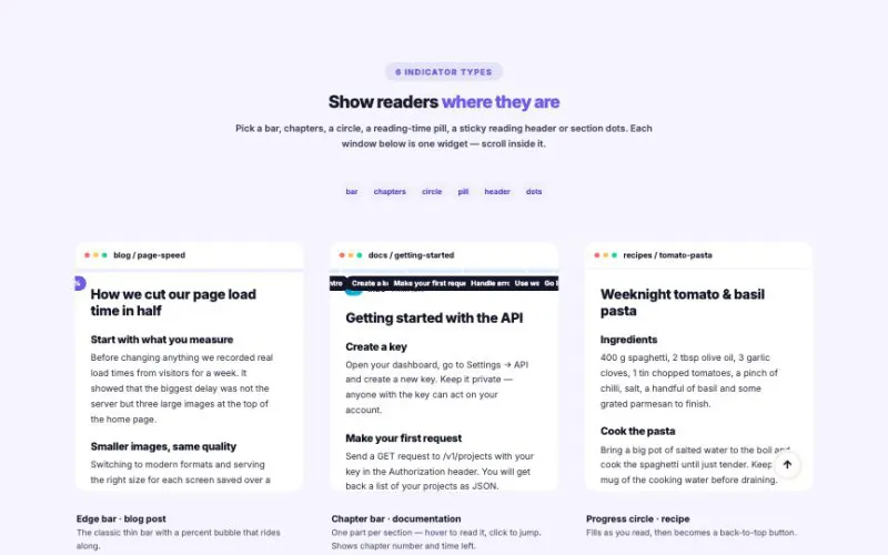Page Scroll Progress Bar element demo
