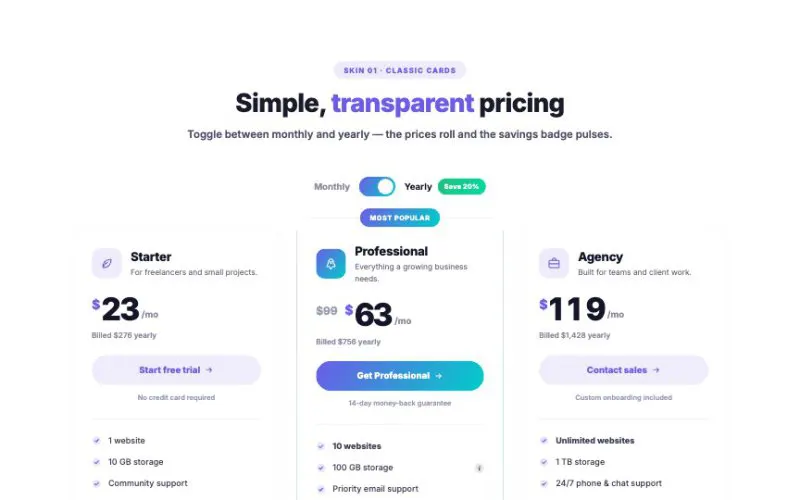 Pricing Table element demo