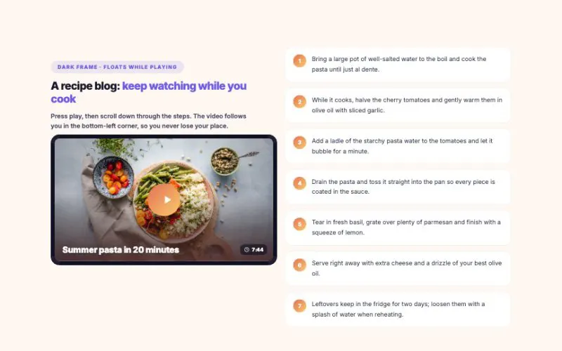 Sticky Video Window element demo