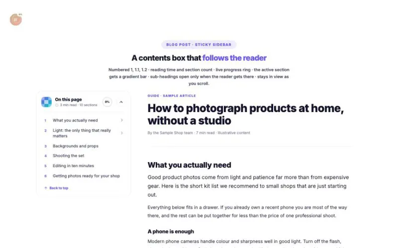 Table of Contents element demo
