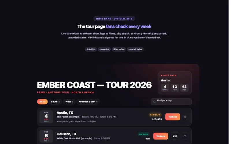 Tour Dates element demo