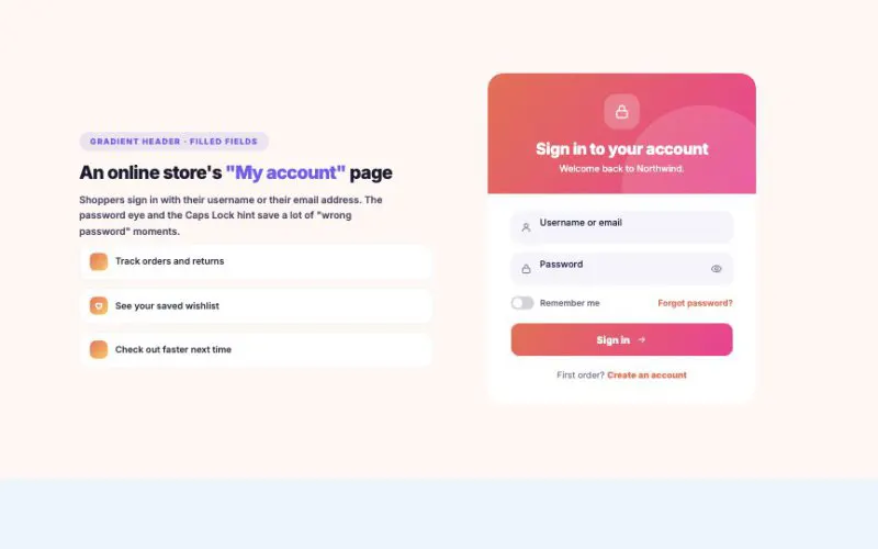 User Login Form element demo