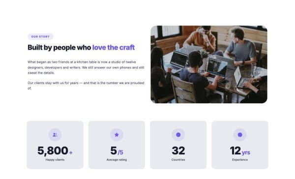 About 02 section — Story + photo + numbers