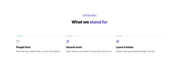 About 08 section — Mission & values