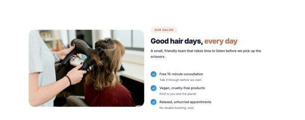About 10 section — Salon story with checklist