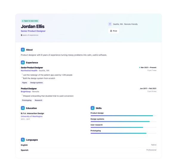 About 15 section — Resume / CV · Classic one column