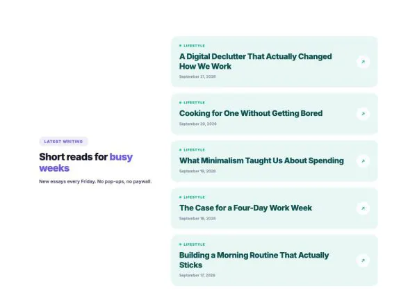 Blog 08 section — Minimal article list