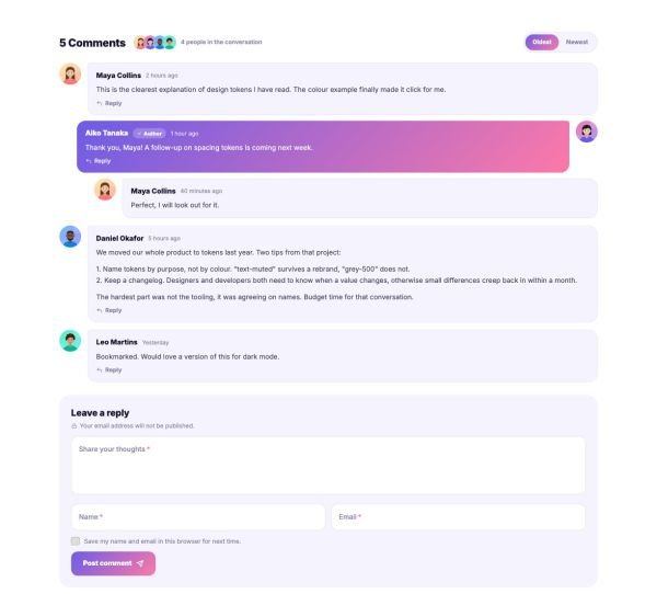 Blog 12 section — Comments · bubble layout
