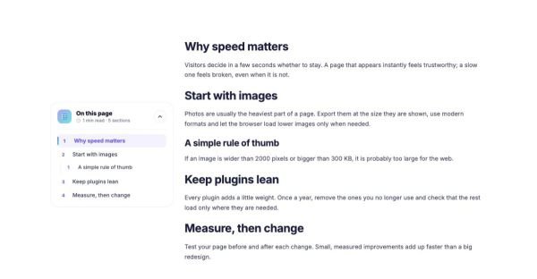 Blog 13 section — Article with table of contents