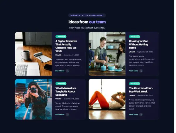 Blog 22 section — Post List · Style 3: Dark Night