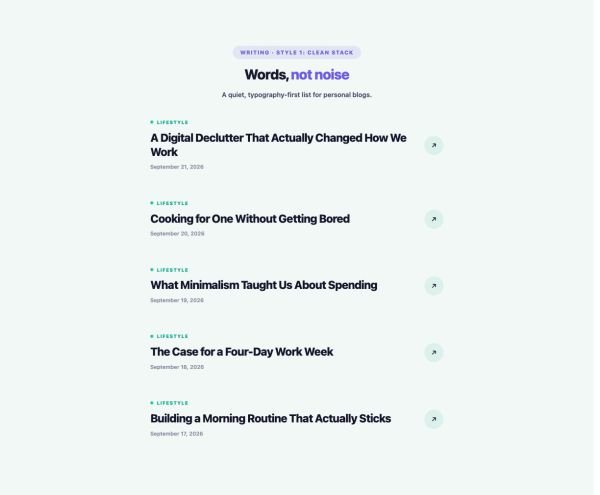 Blog 32 section — Post Minimal · Style 1: Clean Stack