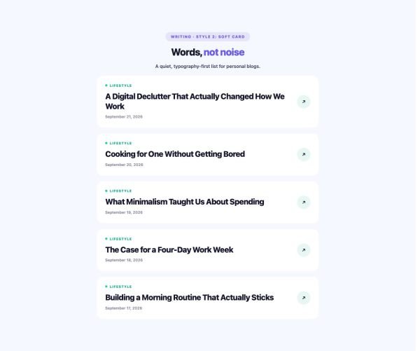 Blog 33 section — Post Minimal · Style 2: Soft Card