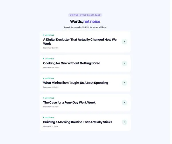 Blog 33 section — Post Minimal · Style 2: Soft Card