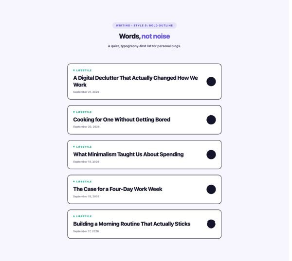 Blog 35 section — Post Minimal · Style 5: Bold Outline