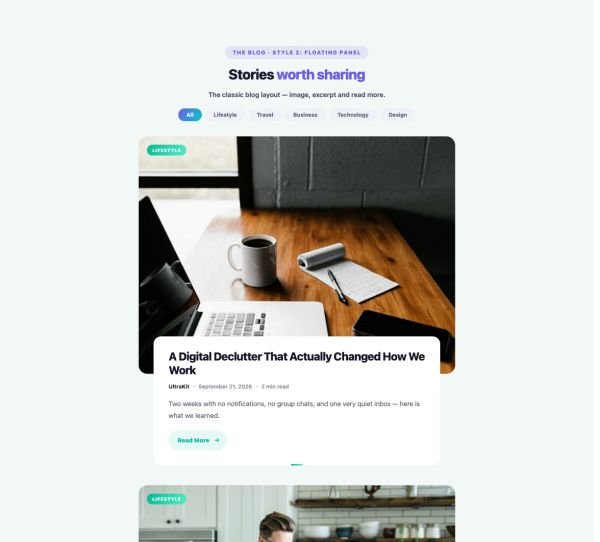 Blog 38 section — Post Classic · Style 2: Floating Panel