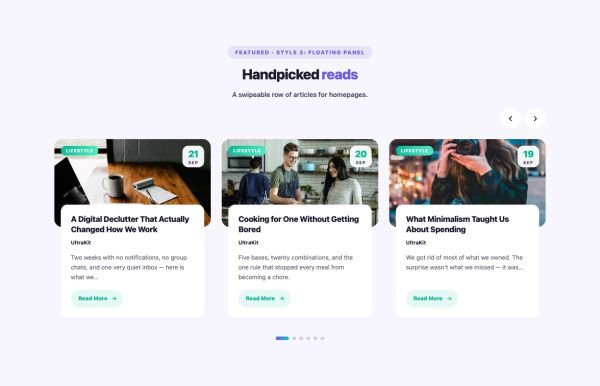 Blog 42 section — Post Carousel · Style 3: Floating Panel