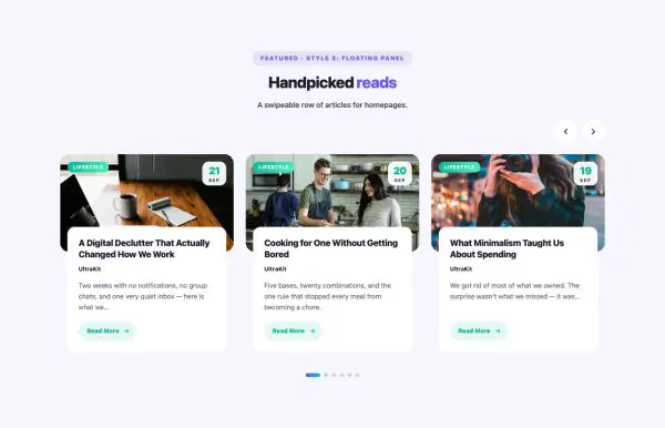 Blog 42 section — Post Carousel · Style 3: Floating Panel